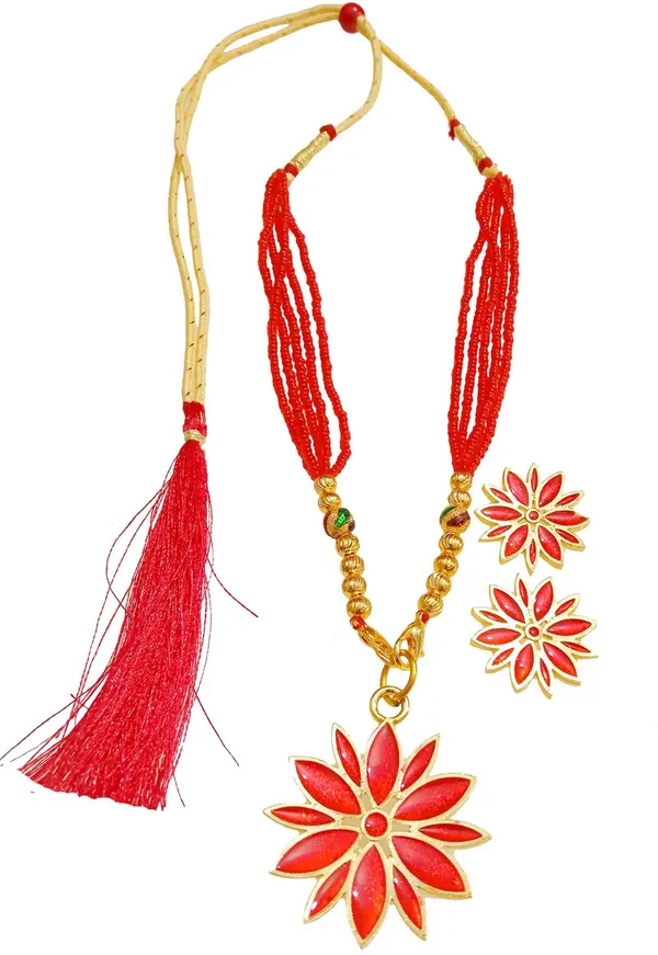 Assamese_Traditional_Gold_Plated_Red_Meenakari_Tassel_Jewellery_Set_For_Women